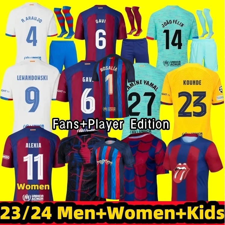 23 24 LEWANDOWSKI soccer jerseys BaRceloNas GAVI PEDRI Rolling Stone Rosalia Motomami kit 2024 fourth football shirt YAMAL Camisetas de futbol men WOMEN barca kids 