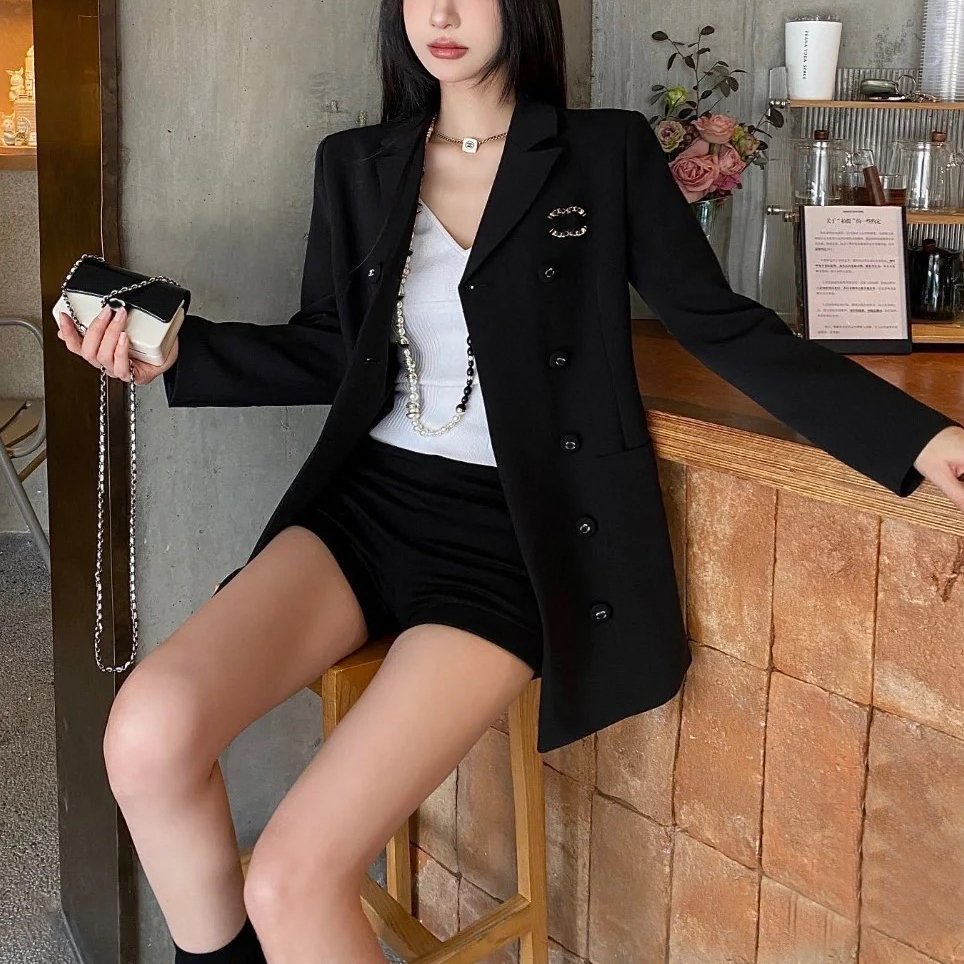 B072 Womens Suits designer Blazers Tide Brand High-Quality Retro Fashion Black Series Suit Jacket Printed Single button Slim Plus Size Women'
