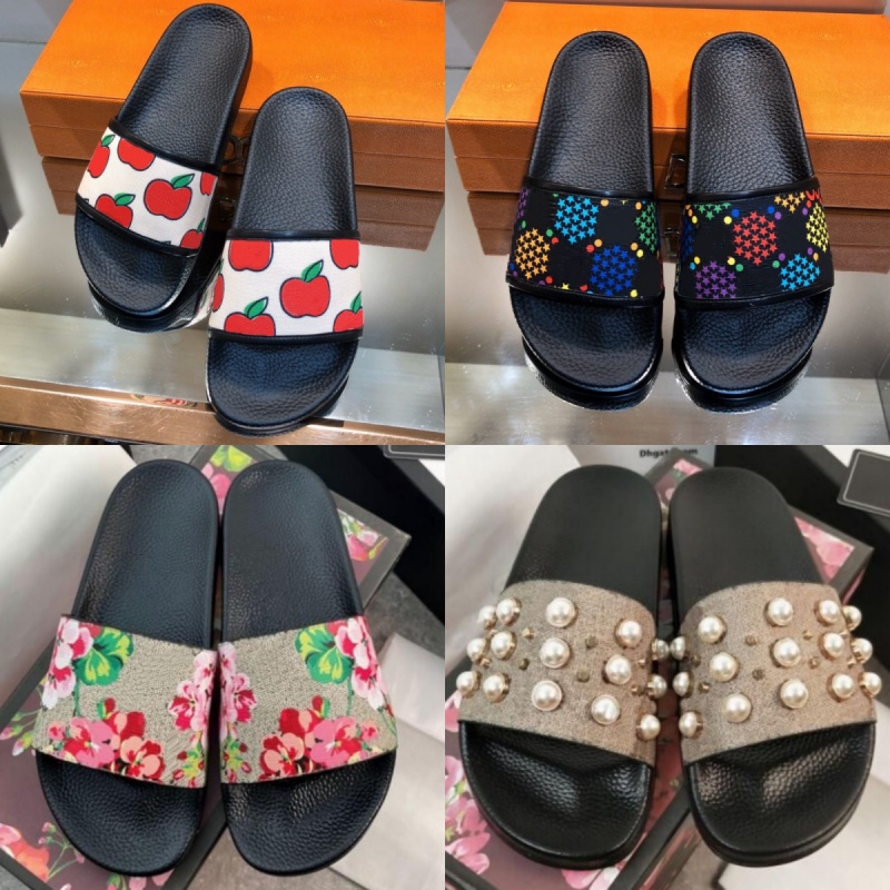 Slippers brand women's designer shoes luxury flower beach shoes stars print sandals men's leather slides fashion pearls platform shoes-image-965452599