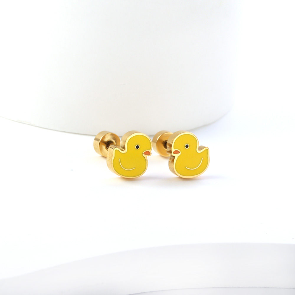 kawaii Duck Stud Earrings For Women 18K Gold Plated Stainless Steel Trending Aretes De Mujer Screw Back Ear Stud Classic 2024