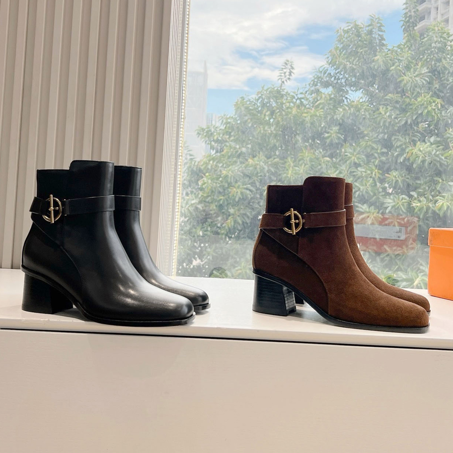 Top de qualité marron en daim carré bottines bottines zipper talons grossiers chevalier bottes bottes de mode à talons hauts