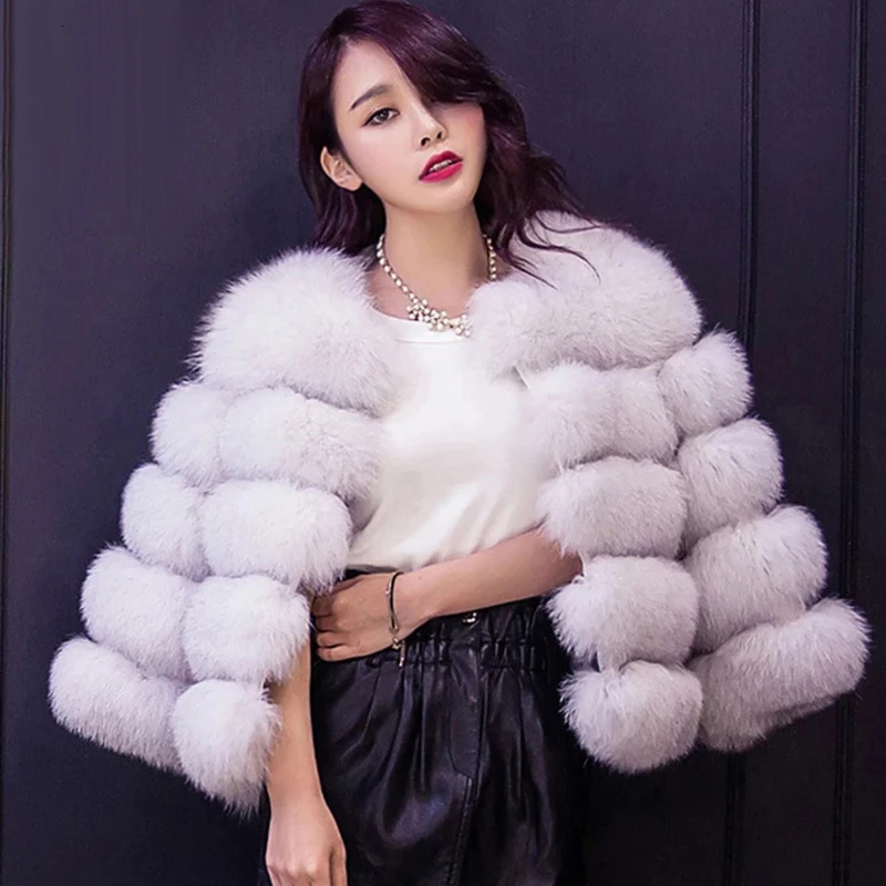 HJQJLJLS 2023 Winter Fashion Women Faux Fur Coat Female Black Elegant Fluffy Thick Warm Artificial Fox Fur Jacket Outerwear 241115Z