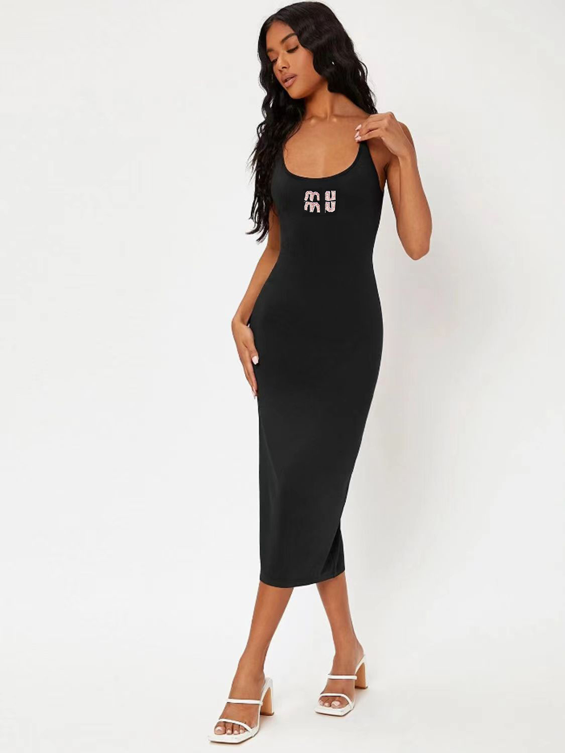Woman Casual Dresses Sleeveless Summer Girl Camisole Skirts Womens Designer Skirt Dress Slit Skirt Outwear Slim Bottoms Dress Asian S-XL-image-965502889