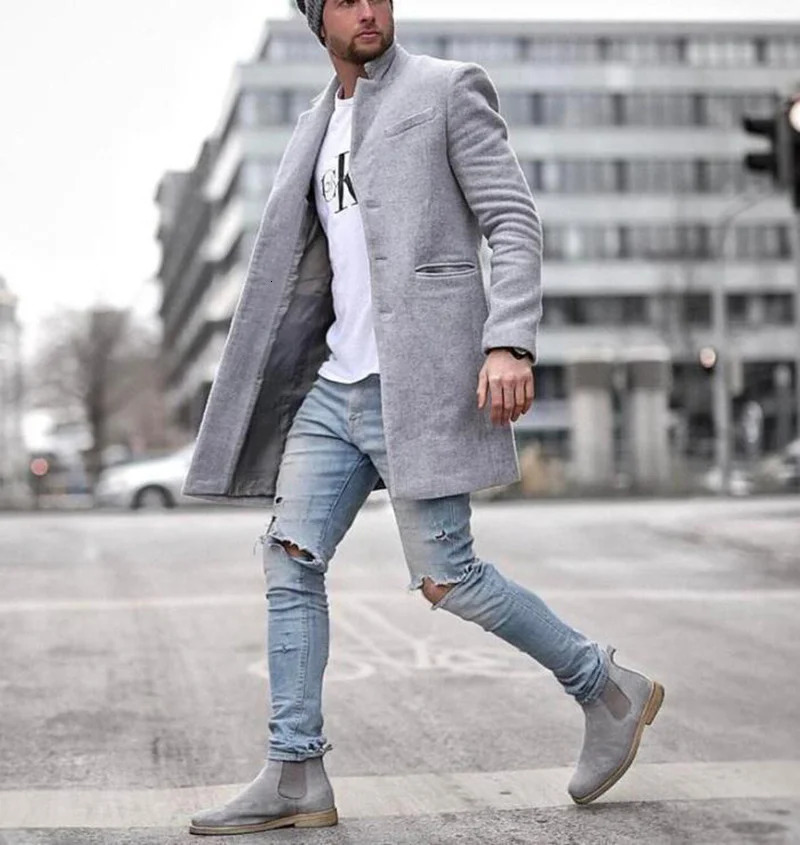 MRMT 2024 Mens Windbreaker Coat Trendy Fashion Business Commuting MidLength Woolen 241107Z