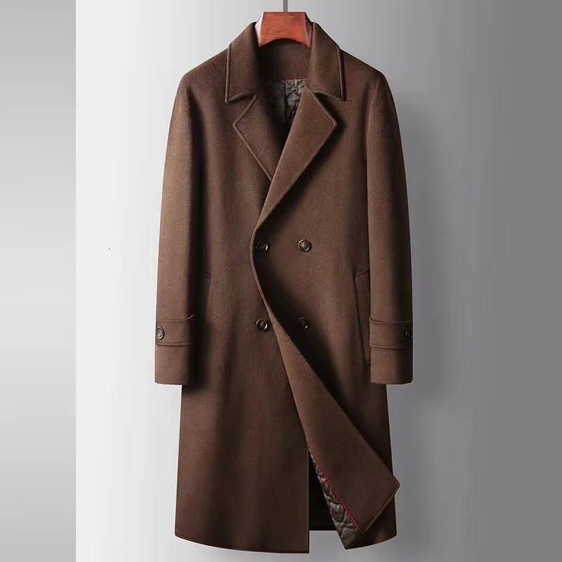 Mens coat Autumn and winter long doublebreasted cotton wool windbreaker Youth business singlesided warm 241107Z