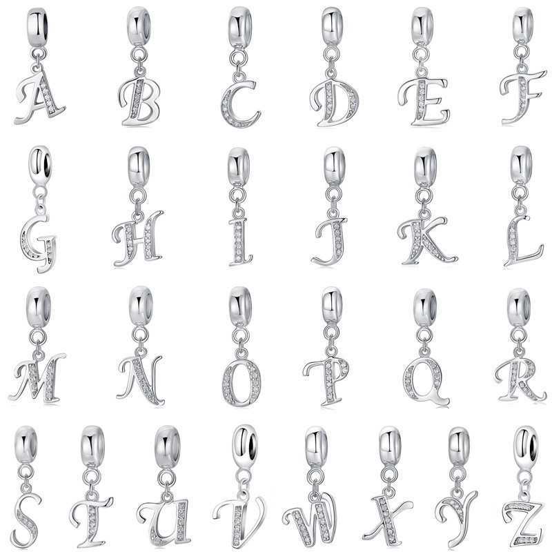 925 Sterling silver applicable bracelet 26 English letters pendant Electric Platinum diy beads loose bead accessories S24111501-image-702820082