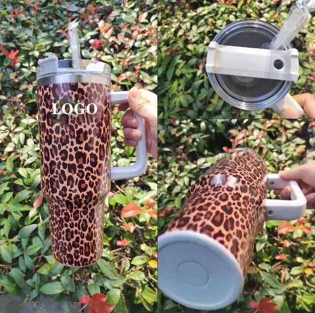 With Logo 40oz Stainless Steel Tumblers Cups With Lids And Straw Cheetah Animal Cow Print Leopard Heat Preservation Travel Car Mugs Large Capacity Water Bottles
