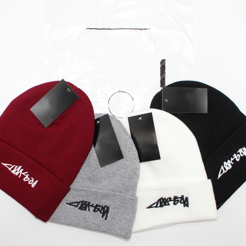 Cursive Embroidered Beanie Signature Skull Cap Bonnet European And American Tide Autumn And Winter Knitted Hat Men And Women Couple Student Hip-H