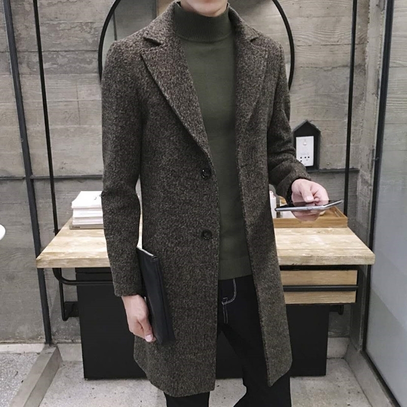 Mens Thick Wool Blends Trench Long Casual Top Coats Fashion Warm Coat Lapel Collar Overcoat Plus Size 5XL Male Slim 241108Z