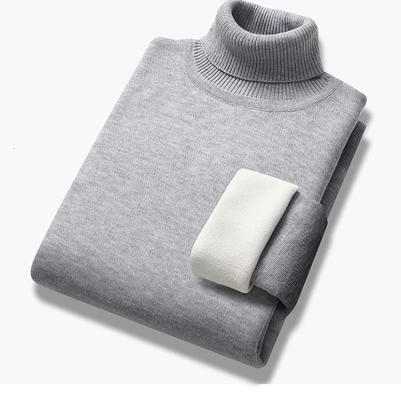 Winter Trend Sweaters Mens Solid Long Sleeved Turtleneck Pullover High Neck Fleece Warm Slim Fit Casual Sweater Jumper 4XL 241107Z