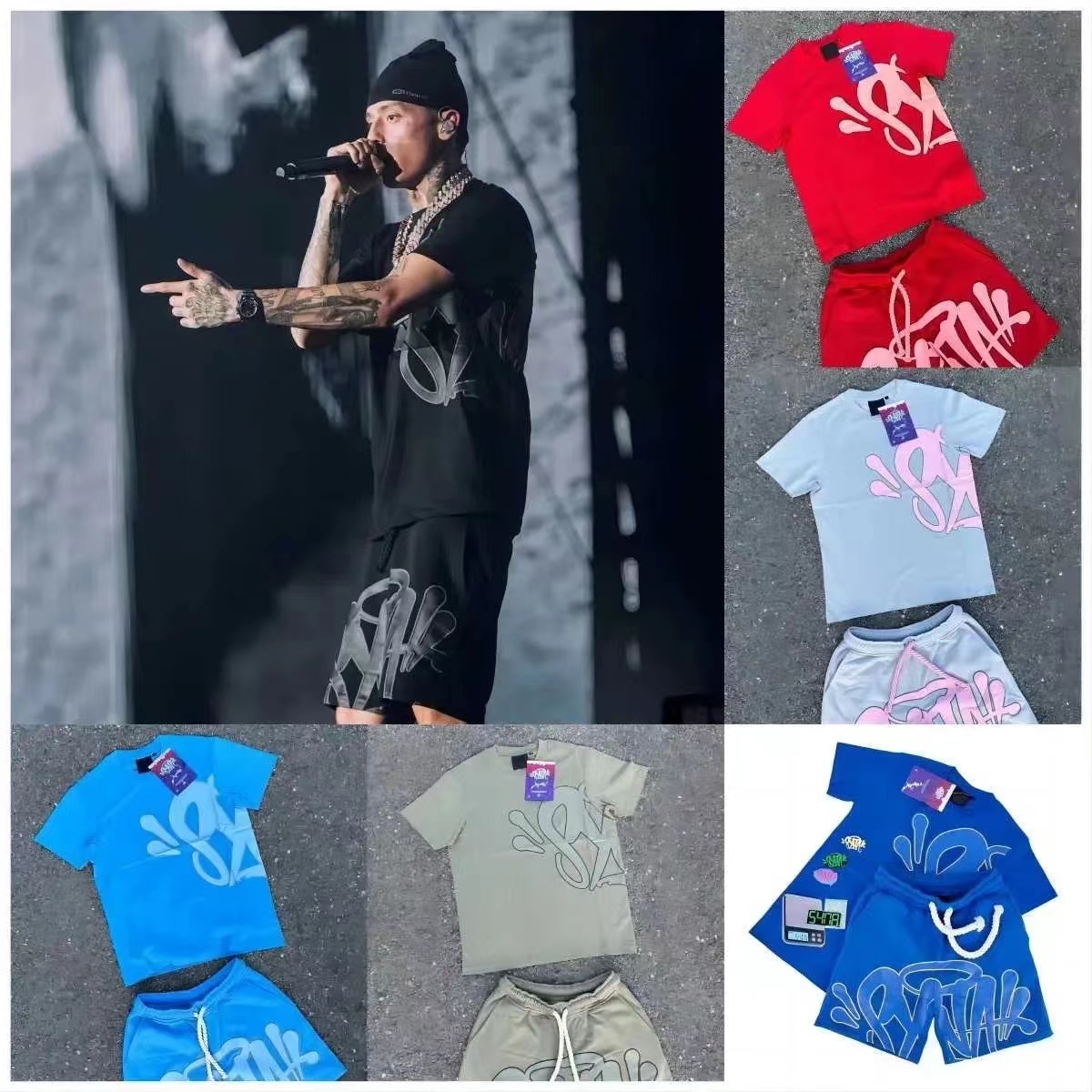 Designer Men's Syna World high street fashion hip-hop print tshirts set Tee printed designer t shirt short y2k tees Syna World Graphic tshirt and shorts hip hop T 