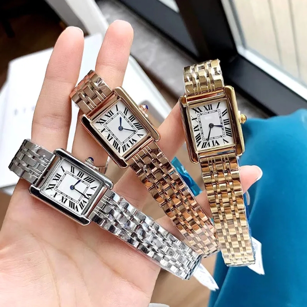 Fashion Women Designer Watches Quartz Movement Silver Gold Dress Watch Lady Square Mens Tank Stainless Steel Case Analog Casual Wristwatch Montre-image-901252734