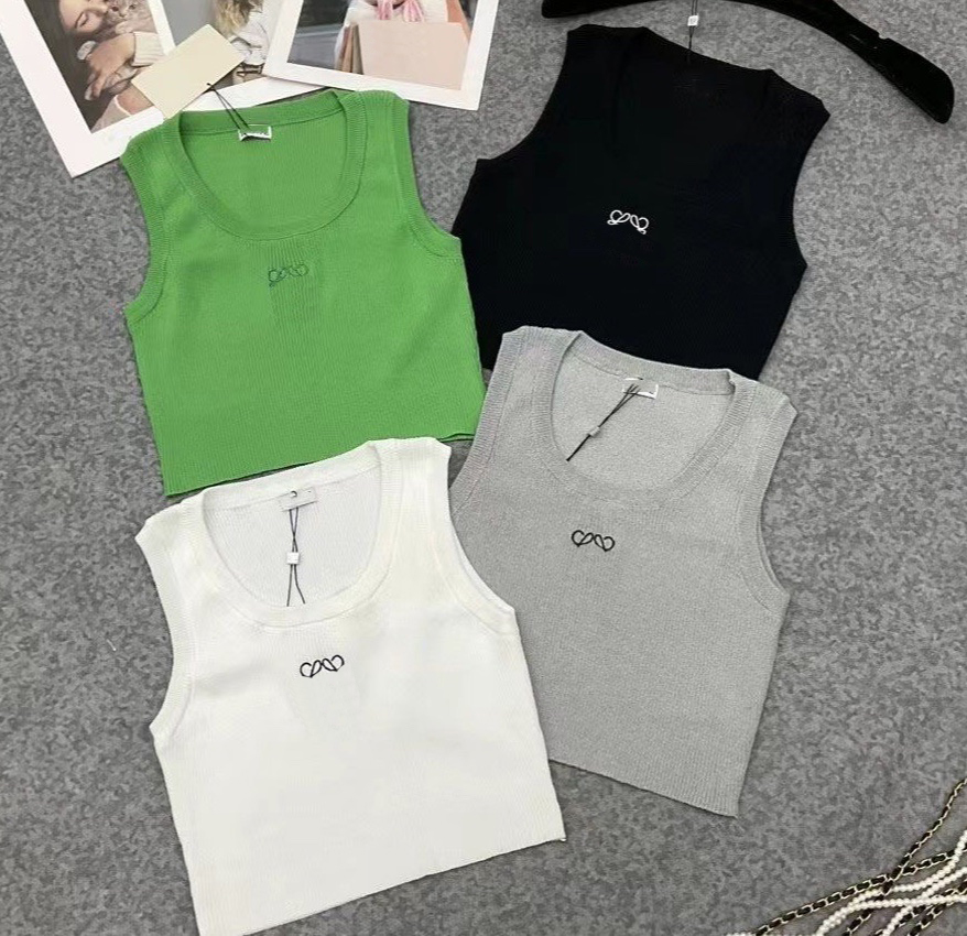 Designer Tanks Camis tshirt clothes women Embroidery Tank Tops women Summer Short Slim Navel exposed outfit Elastic Sports Knitted Tanks Size S-L-image-838240983