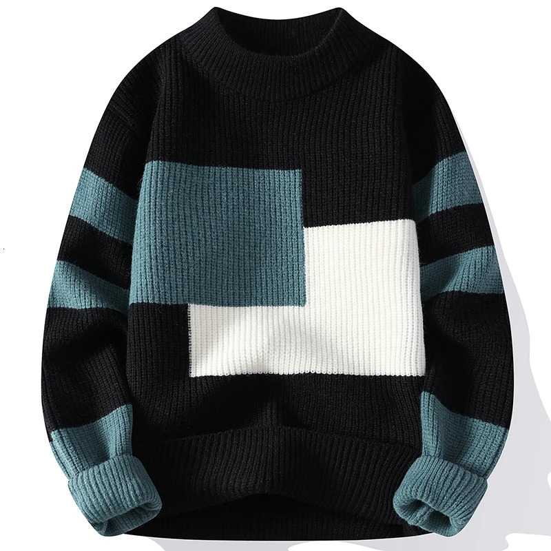 Sweaters men 2024 winter korean style mens warm sweater fashion sweaters Splicing color patterns Mens wool pullovers male 241107Z