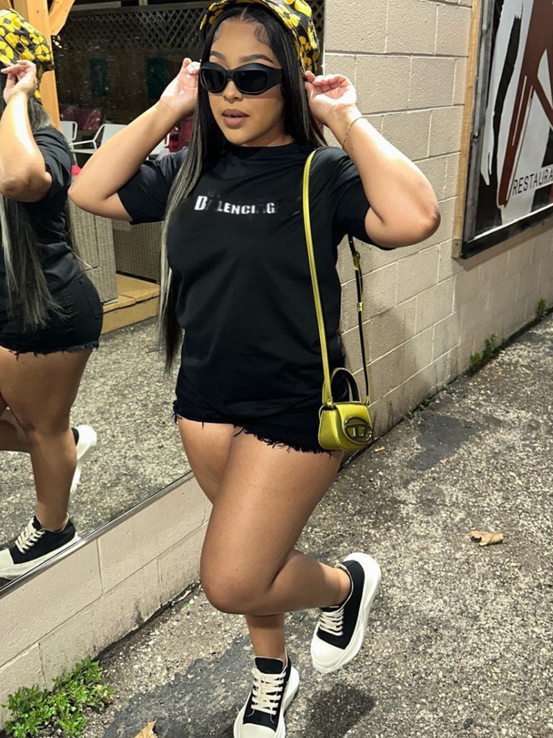 STYLISH LADY Letter Printed T Shirts 2024 Summer Women Short Sleeve O Neck Casual Black White Club Party Street Hip Hop Tops Tees-image-966010473