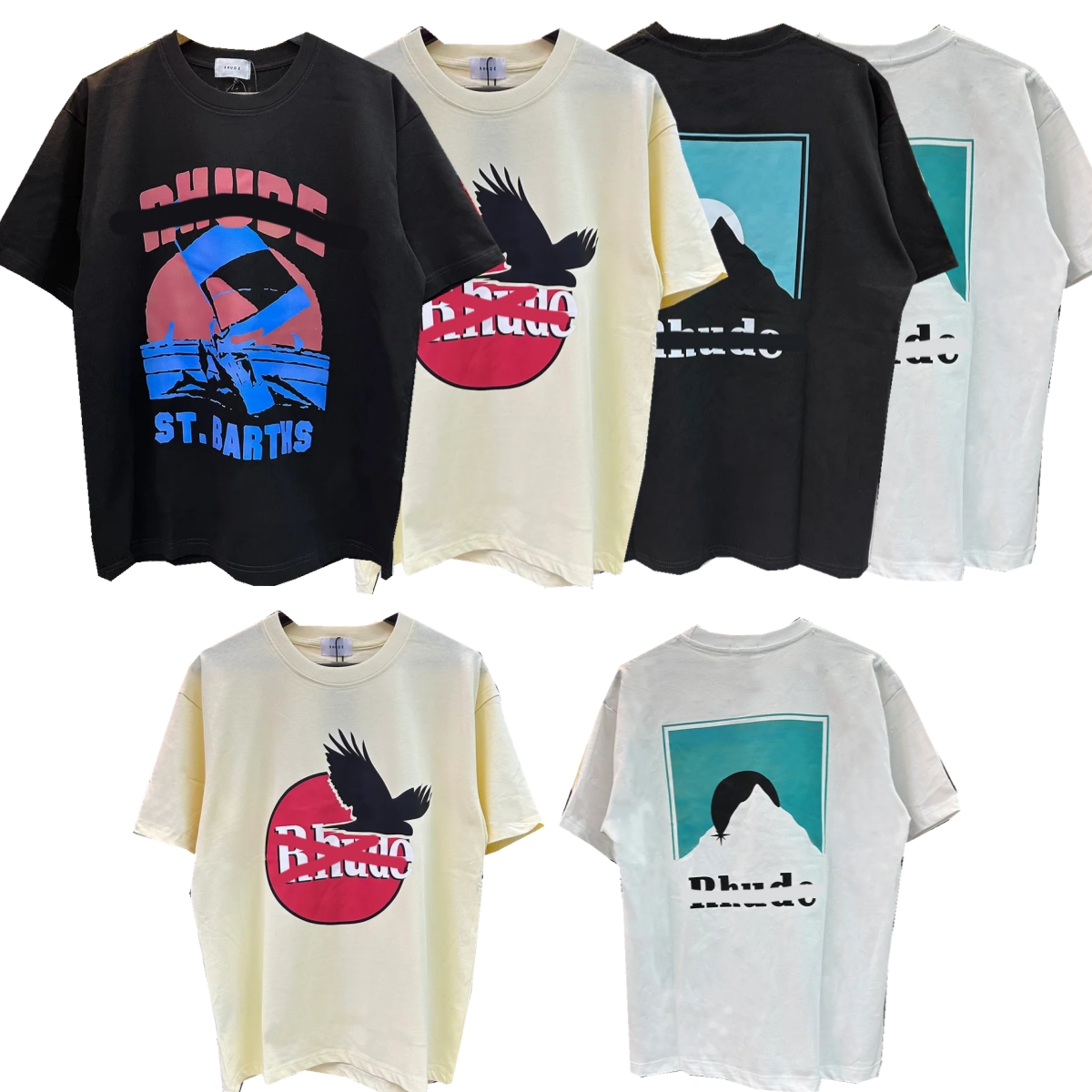 Designer Rhude Shirt Mens T Shirt Summer Fashion Short Sleeve Tees 23ss Europe America Men Women round neck Tshirts Cotton Printing Shirt Shorts-image-948925728