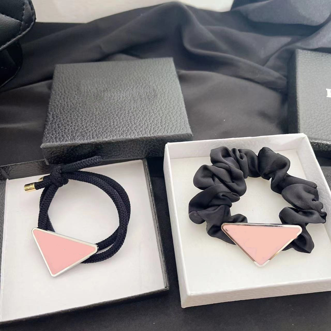 Fashion Women Brand Designer Triangle Letter Jewelry Letter Hair Rubber Band Elastic HairRope Ponytail Holder Hair Accessories Gift no box-image-1033177697