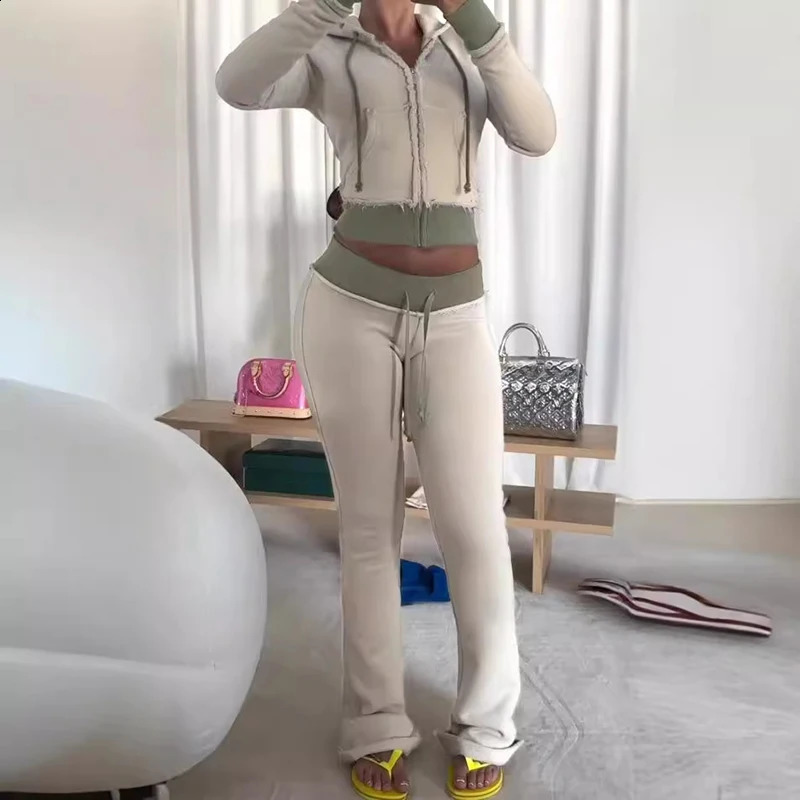 Elegant hooded long sleeved jacket and pants set for womens casual pocket ultra-thin sportswear fashion accessories work solid 2PC set 241115