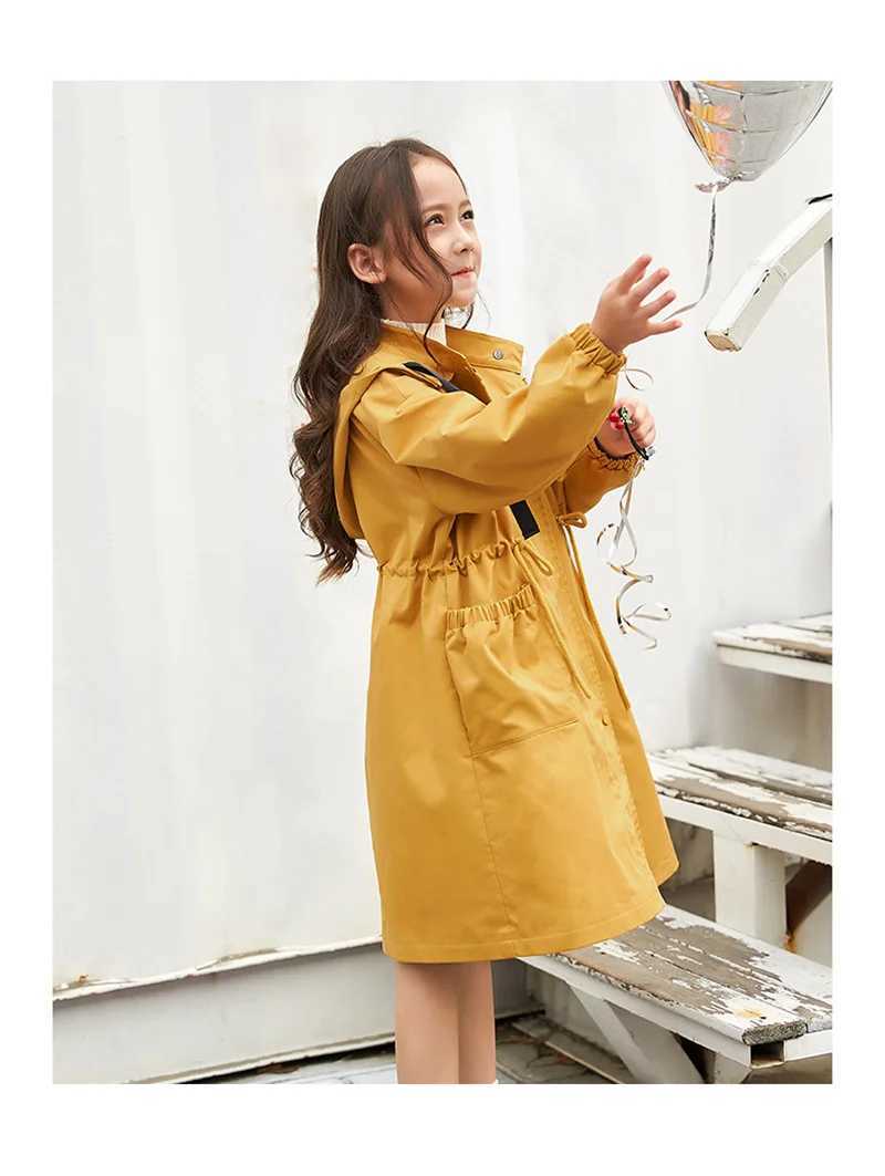 High Quality Girls autumn jacket long sled trench solid color coat childrens hooded coat teenagers casual zipper trench spring coat T241116