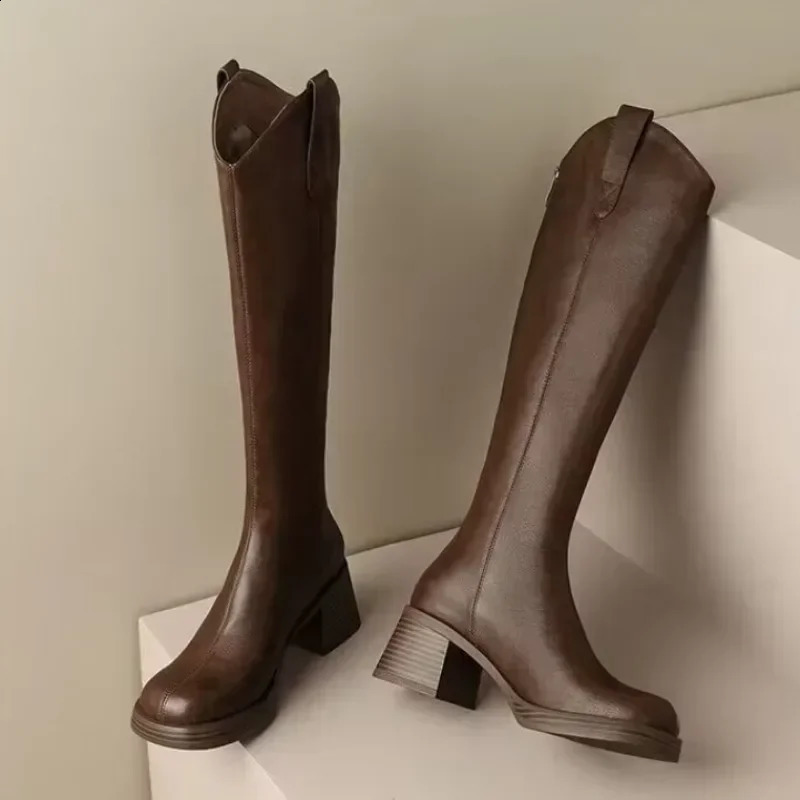 Zapatos para mujeres zapatos de alta calidad con cremallera para mujer zapatos redondos de la mujer con las botas altas de rodilla sólida Zapatos 24