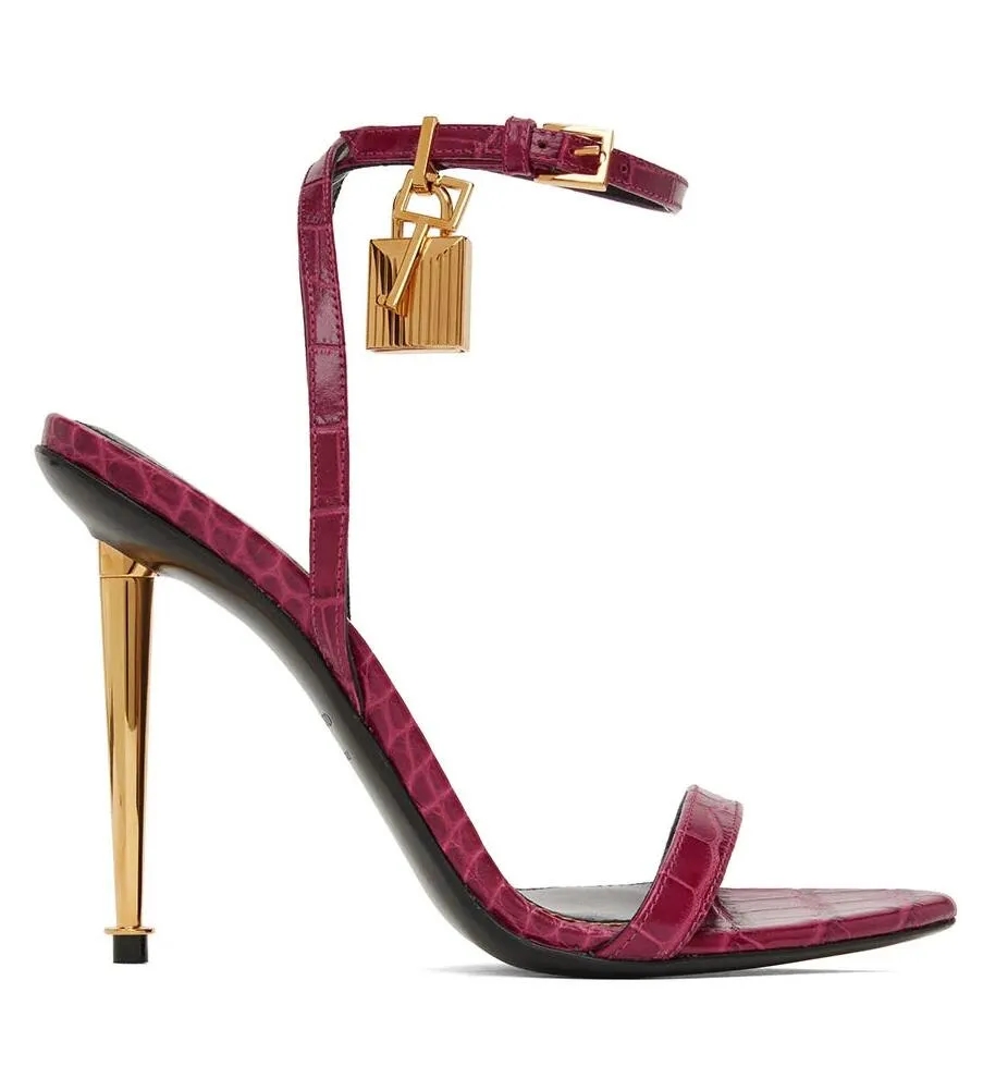 Summer Luxury Padlock Pointy Naked Sandals Shoes Women Metal Lock & Key Stiletto Heels Party Wedding Lady Sexy Sandalias EU35-43 With Box