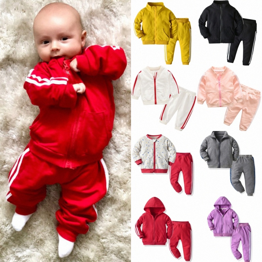 Baby Kids Clothes Sets Boys Girls Tracksuits Long Sleeved Sport Suits Children Toddler Knitted Zippered Sweater 2-piece Casual Coat Pants Hooded-image-966390416