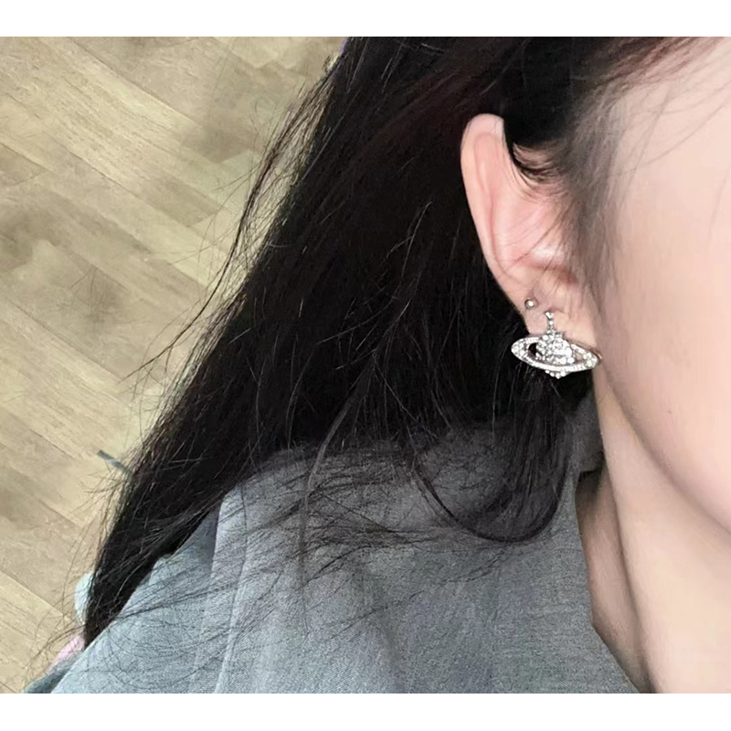 Saturn Charm Luxury Classic Stud Pendant Brand Designer Geometric Celebrity Round Rhinestone Earrings Wedding Party Jewelry