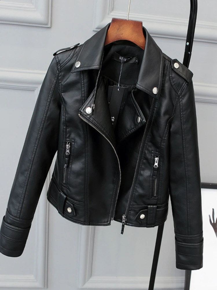 Korean Version of Slim PU Leather Jacket Womens 2023 Spring Autumn Winter Motorcycle Short Coat 241108