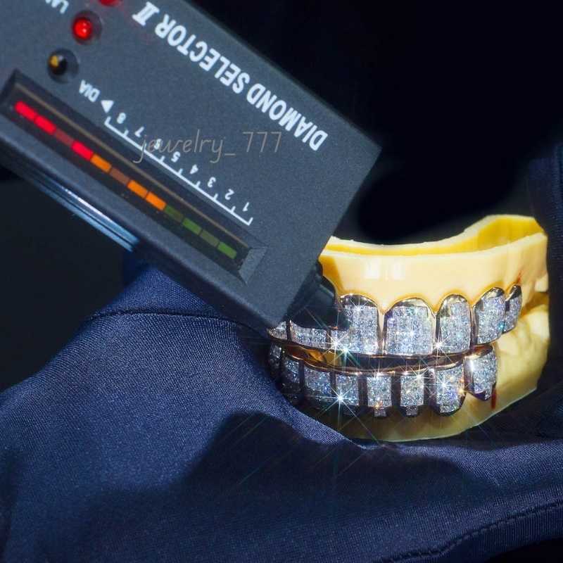VVS Invisible Setting Diamond Teeth Top Bottom Princess Cut 10k Gold s925 Silver Iced Out Moissanite Grillz Fine Jewelry-image-1033294251