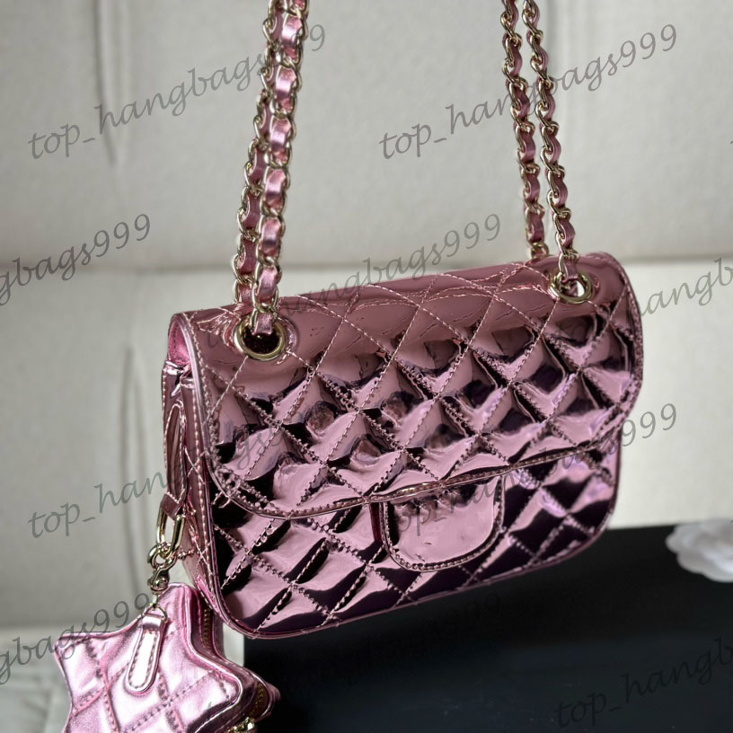 24C Luxury Brand Metallic Colors Patent Leather Pink Silver Gold Mini CF Shoulder Bags With Star Coin Pouch Chain Crossbody Classic Mini Flap Qui-image-966220394