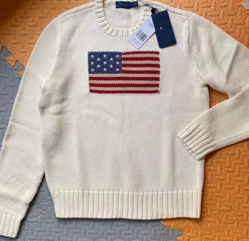 Crew-neck Flag Clothes Mens Navy Blue Knitted Sweater Polo Shirt Round Neck Cotton Loose Retro Fashion Casual High Quality fjqq