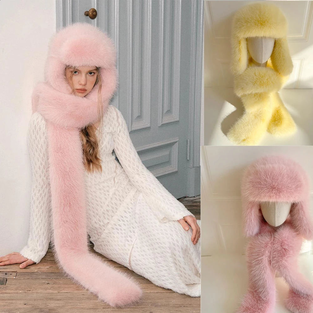 Saga Fur Lei Feng Hat Yellow Set imite Mink Fur Womens Automne et hiver Cycling Ski chaud Protection d'oreille froide Chapeau pilote 241116