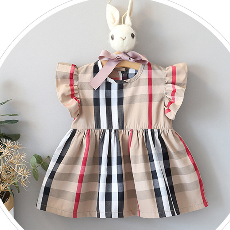 Fashion girls dresses baby girl Plaid derss Fly Sleeve Toddler Kids Dress Clothes summer dress children princess A1-image-966938533
