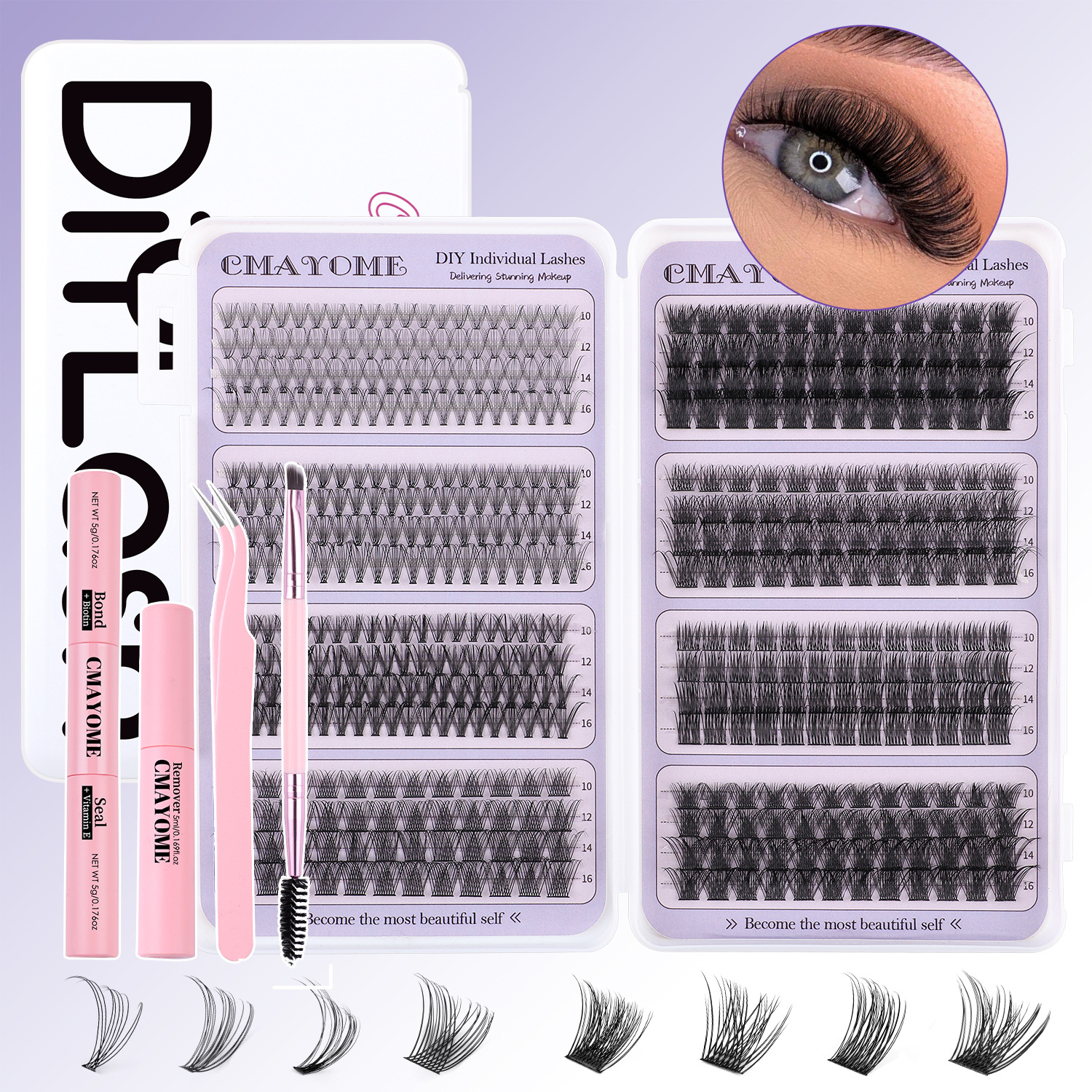 Thick Fluffy DIY Individual Eyelashes 484Pcs Cluster Lashes Kit with Lash Bond & Seal Natural Curled DIY Grafted Lashes Beauty Supply-image-1033387338