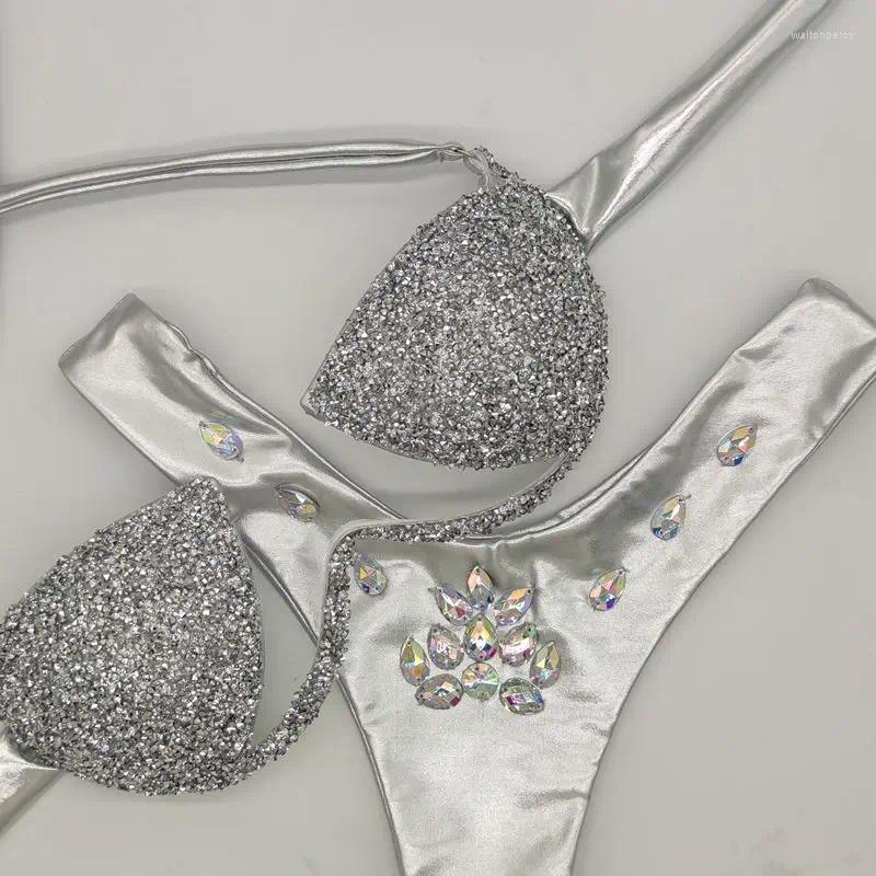 Womens Swimwear 2024 Diamond Bikini European And American Swimsuits Sequins Flashing Sexy Underwear Nightclub Clothing Sex Tols For Girl