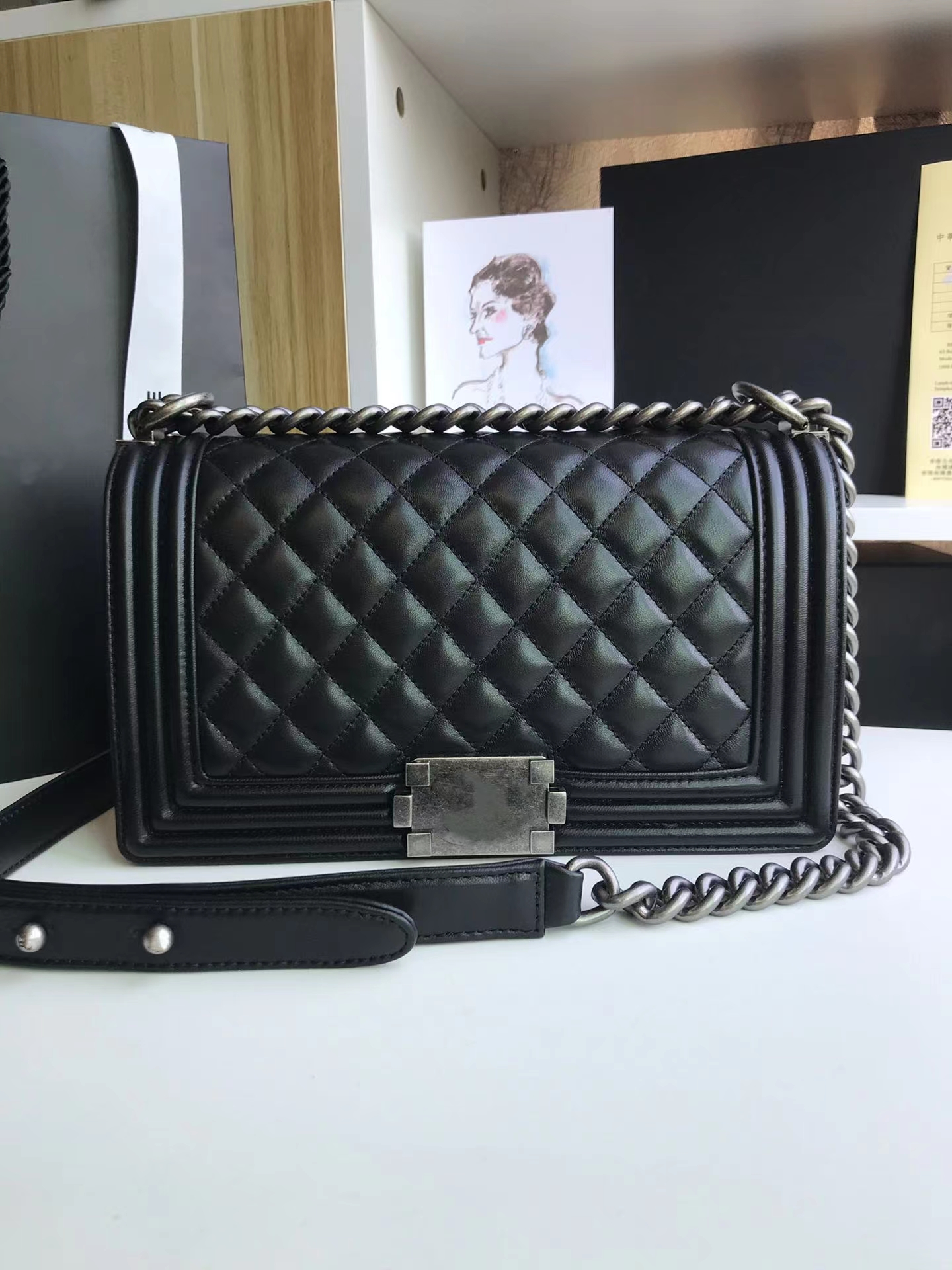 Designer bag Mirror quality Jumbo Double Flap Bag Luxury 20cm 25CM 28cm Real Leather Caviar Lambskin Classic All Black Purse Quilted Handbag Shoulde