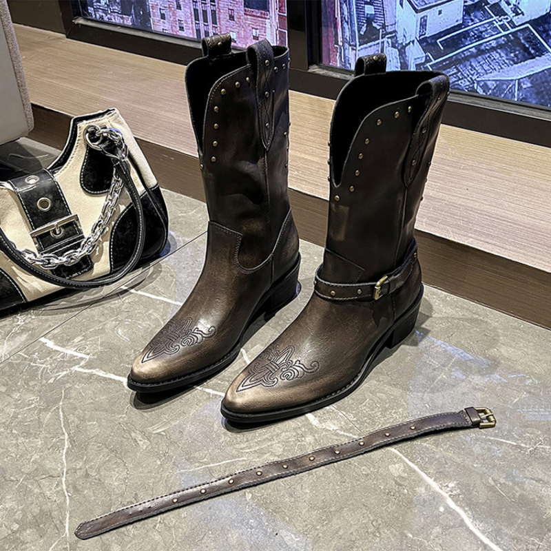 Black Make Boots Old Cunky Western eels Pointed Toe alf Boots Womens Cowboy Boots M260805