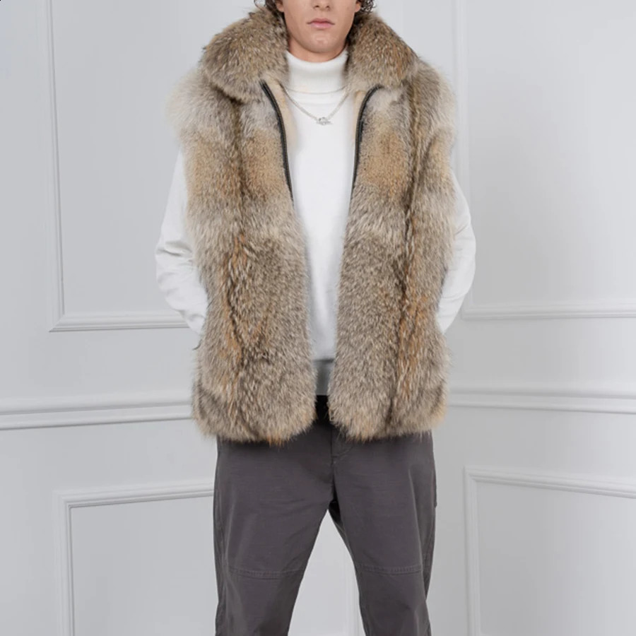 Coat Real Fur Full Skin Vest With Zipper Wing Collar Natural Coyote Waistcoat Winter Jacket For Mens 241118 bc