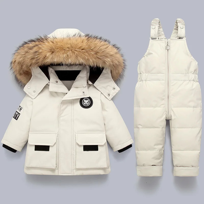 Children Down Suit Winter and Autumn Warm Boy Jacket Natural Fur Collar Baby Girls Snowsuit Coat Kids Parkas Outwear 15 Years 241118