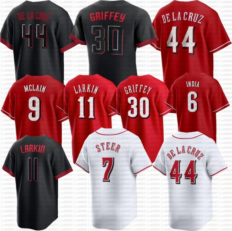 44 Elly De La Cruz Baseball Jersey 7 Spencer Steer 6 Jonathan India City Connect 5 Johnny Bench Pete Rose 9 Matt McLain Joey Votto Cincinnatis Ba-image-756467504