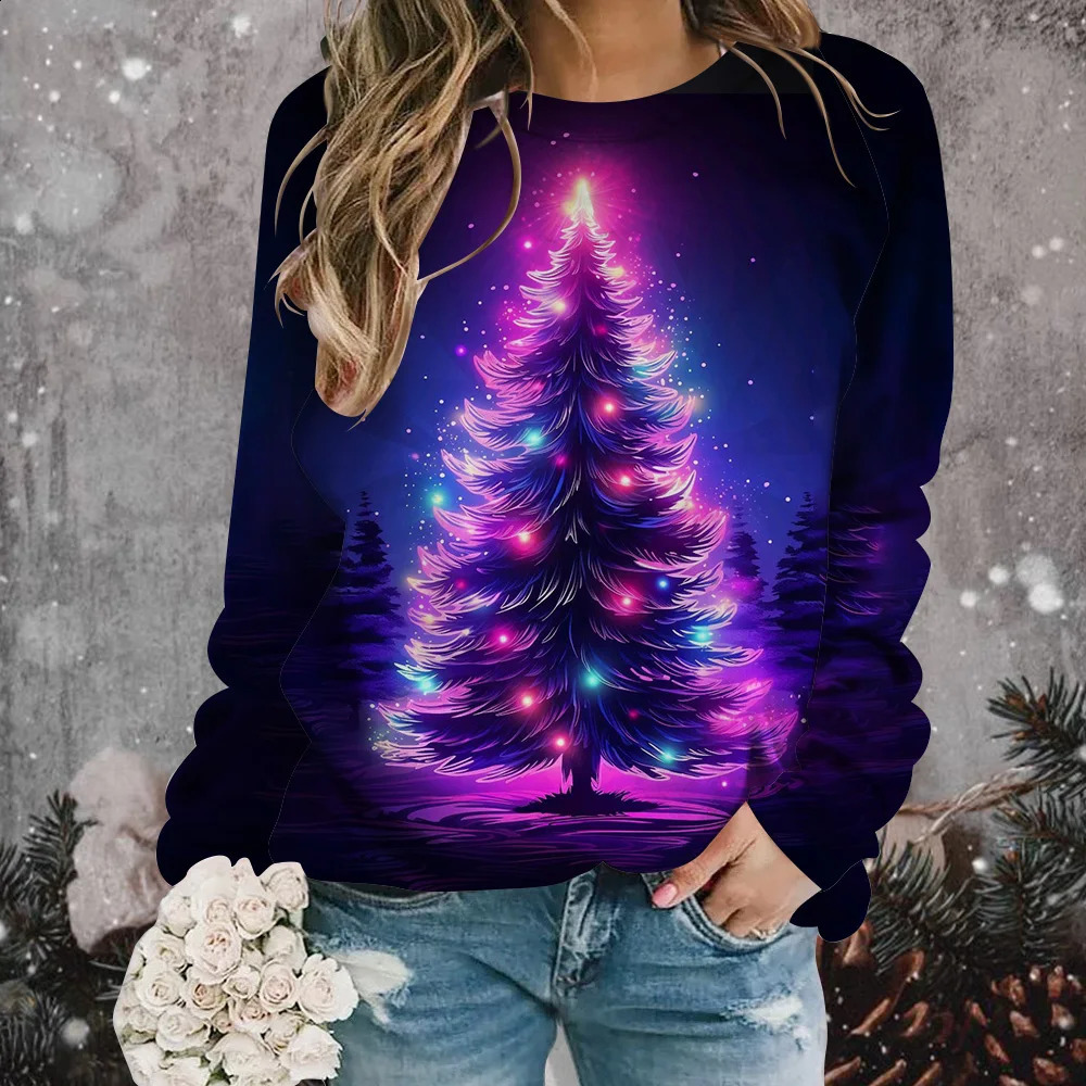 3D Cool Christmas Tree Printed Long Sleeve Top Suitable For Autumn And Winter High Quality Comfortable Hoodie 241107Z