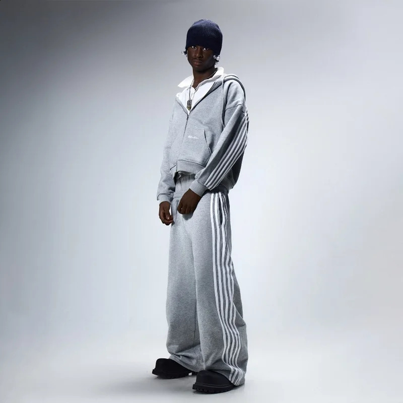 Y2K 2 piece tracksuit high quality Embroidered Striped streetwear Men Women Sweatshirt Oversized Hoodie Hip Hop Track Pants Set 241118 8f