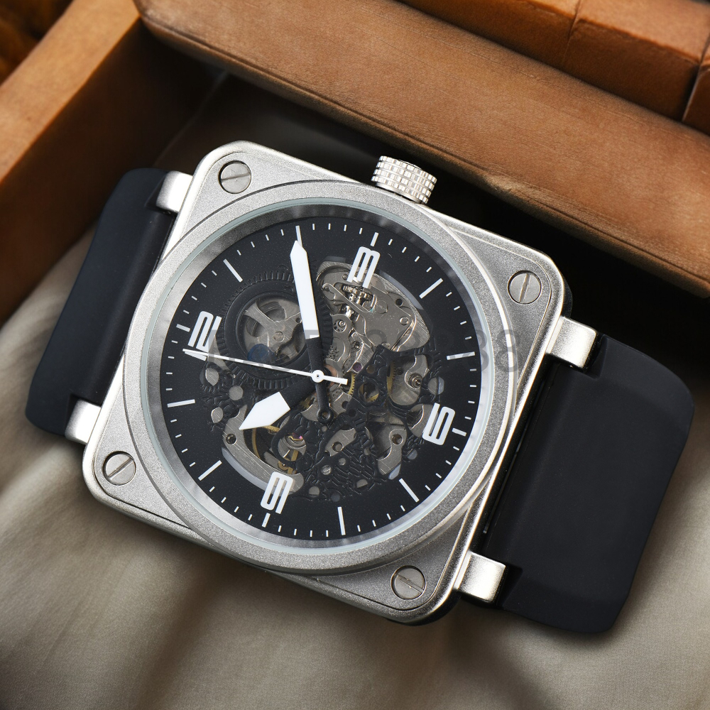 Classic Square Luxury Watches for Mens 45MM Automatic Mechanical Designer Rubber Strap Daily Waterproof Big Dial Fashion Male Clocks for Gift