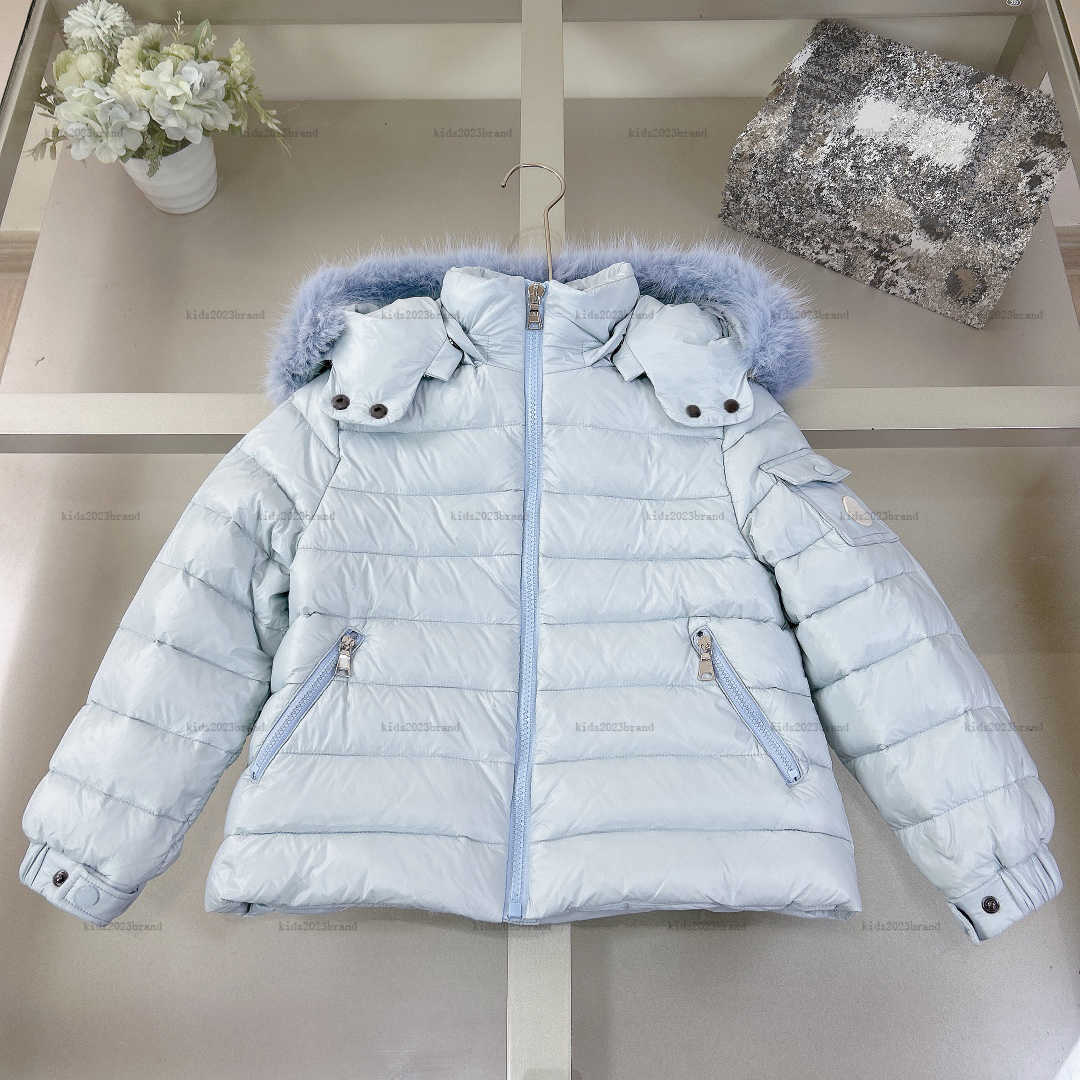 New kids coat Ice blue baby down winter Hooded design jacket kids designer clothes Complete label boys girl Outwear-image-1033448256