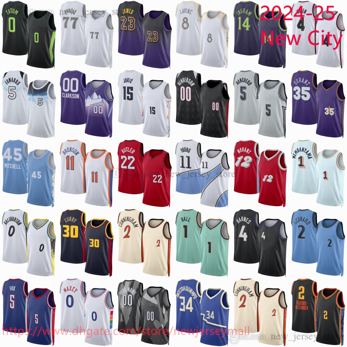 Custom XS-6XL 2025 New City Basketball Doncic Jersey West Stitched James Curry Durant Edwards Morant Henderson Jokic Ingram Green Leonard Clarkson F