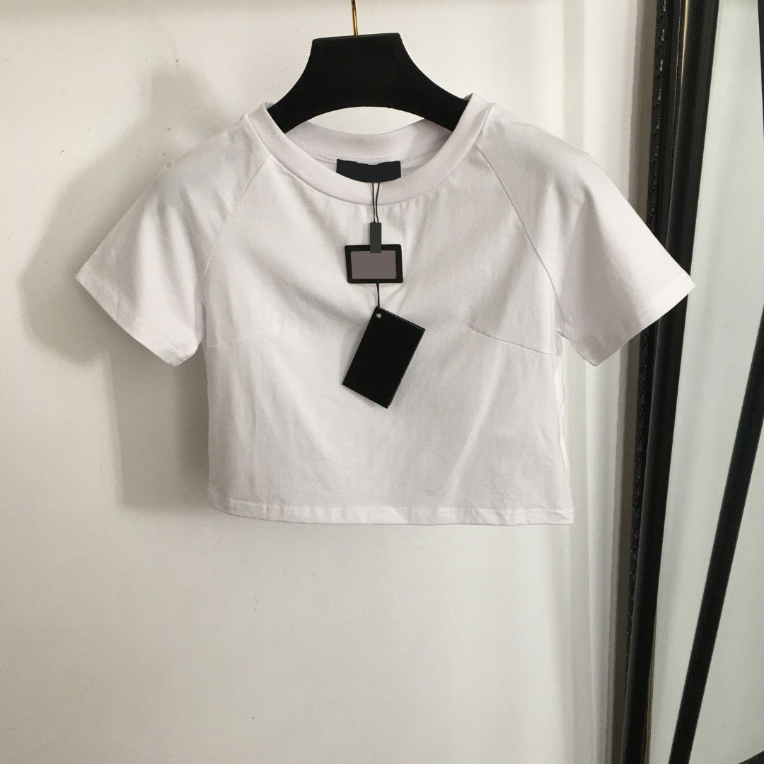 2026 Designers T-shirts Fashion T Shirts Women New metallic lettering trim short crop short sleeve T-shirt White Black ladies top Tops crop top Casu