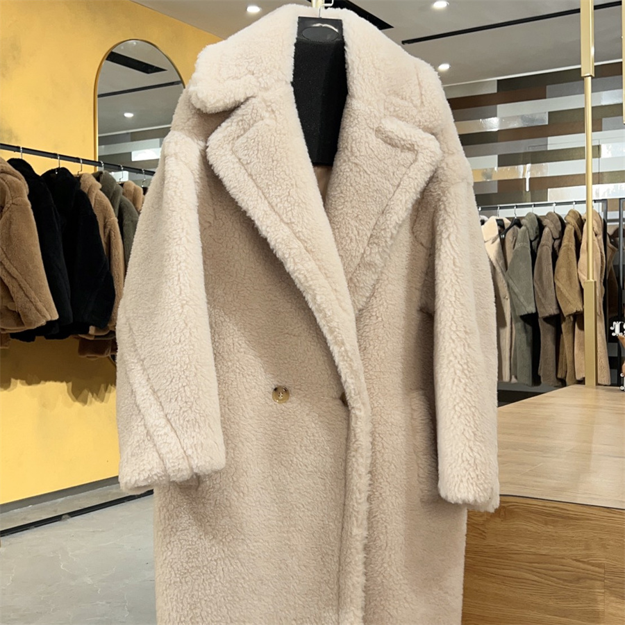 Women Fur Long Teddy Bear Designer Women's Outerwear Jacket Authentic Women Winter Coat Warm Outerwear Thick Overcoat Fashion Real Lambswool Co