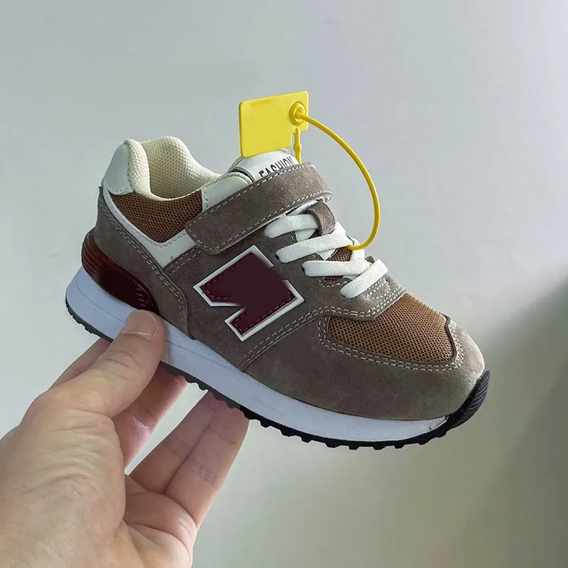 Genuine leather sports shoes for girls 2025 new 574 spring autumn childrens Sneakers boys fashionable n-shaped kids shoe size 23-40 CSD2403084