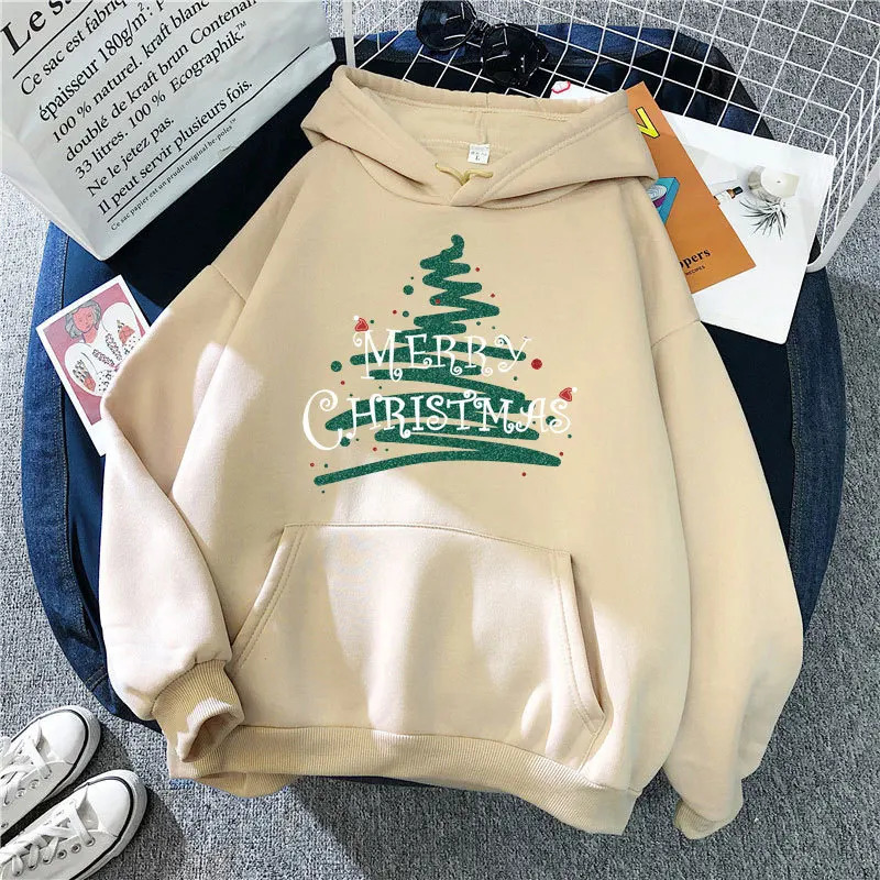 Christma Hoodies Pullover Fashion Printed Casual Sweatshirts Sporty Loose Long Sleeved Coats Ladies Autumn Winter 241107Z