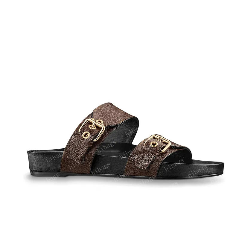 2025 Designer Sandals Women Slides womens slipper waterfront brown flower leather sandal high heels flap 36-41 with orange box and dust bag